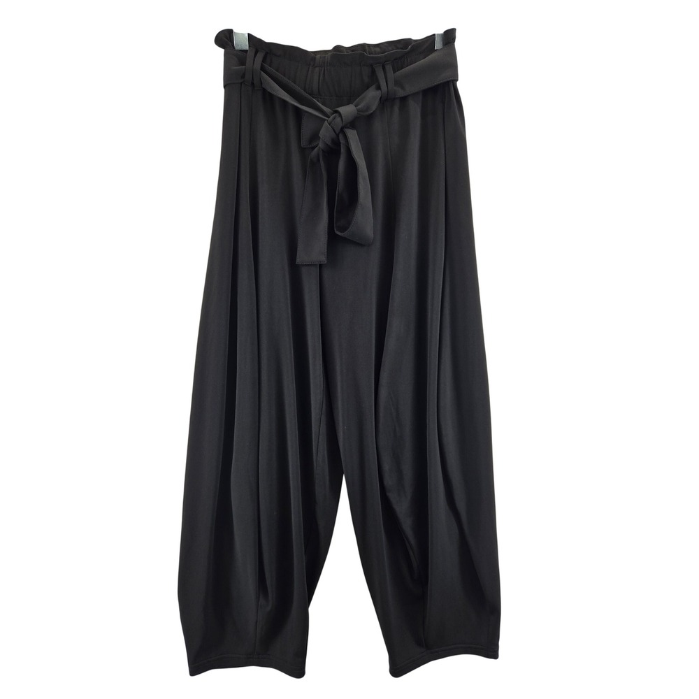 Anthropologie Black Wide Leg Cropped Paperbag Waist Tie Belt Pants Womens Small